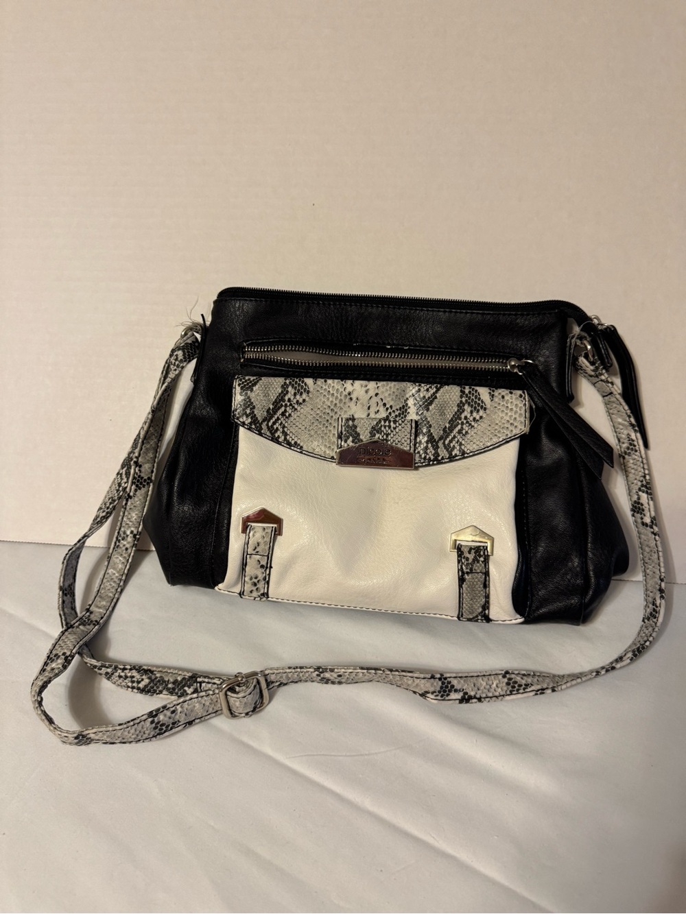 Nicole by Nicole Miller -  Black, White & Snake-Print Crossbody Bag